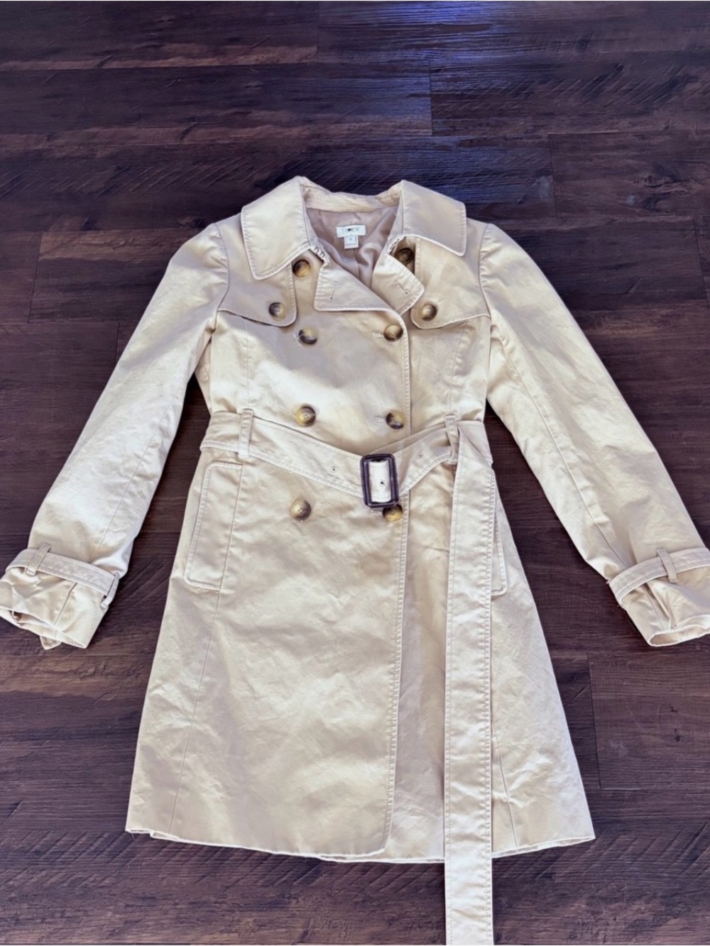 J.Crew Classic Style Doulble Breasted Tan Trench Coat lined w/belt womens size 6